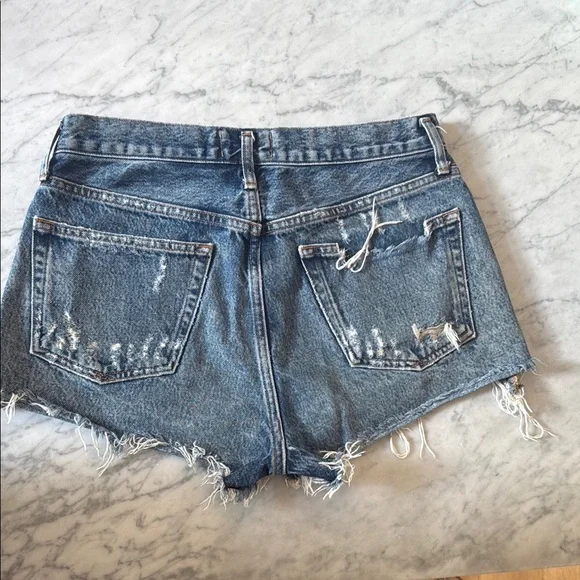 Agolde Blue High-Waisted Jean Shorts with Frayed Hem - Picture 4 of 4